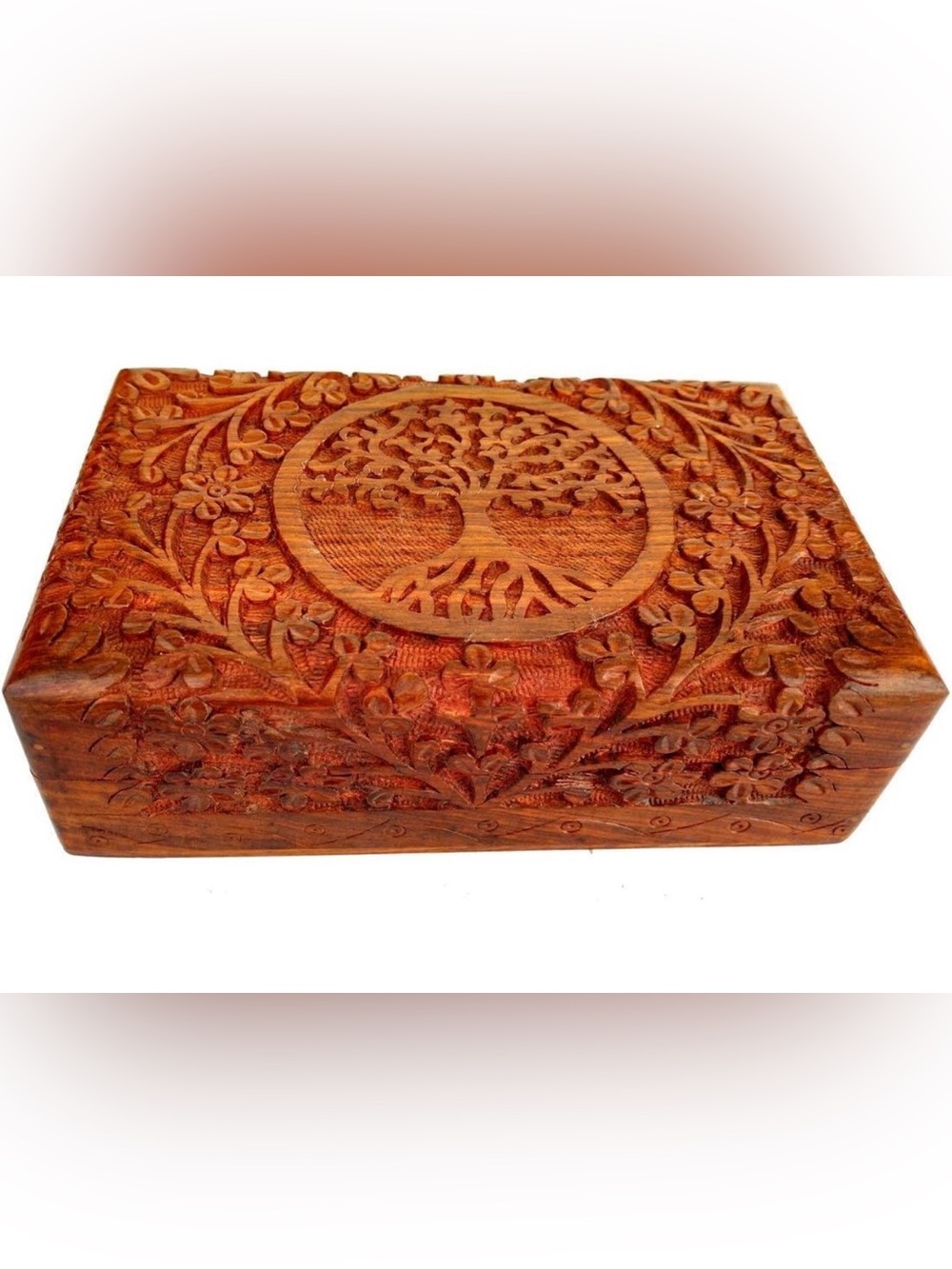 Tree of Life Hand Carved Trinket Box 8x5